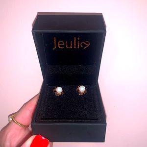 JEULIA "RUFFLED PETALS" CULTURED PEARL STERLING SILVER EARRINGS